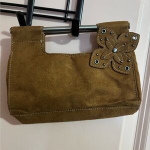 Brown Suede Women's Bag with Floral Accent
